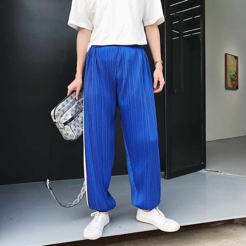 风青年运动休闲裤男宽松韩版日韩风个性百褶九分灯笼裤原宿风