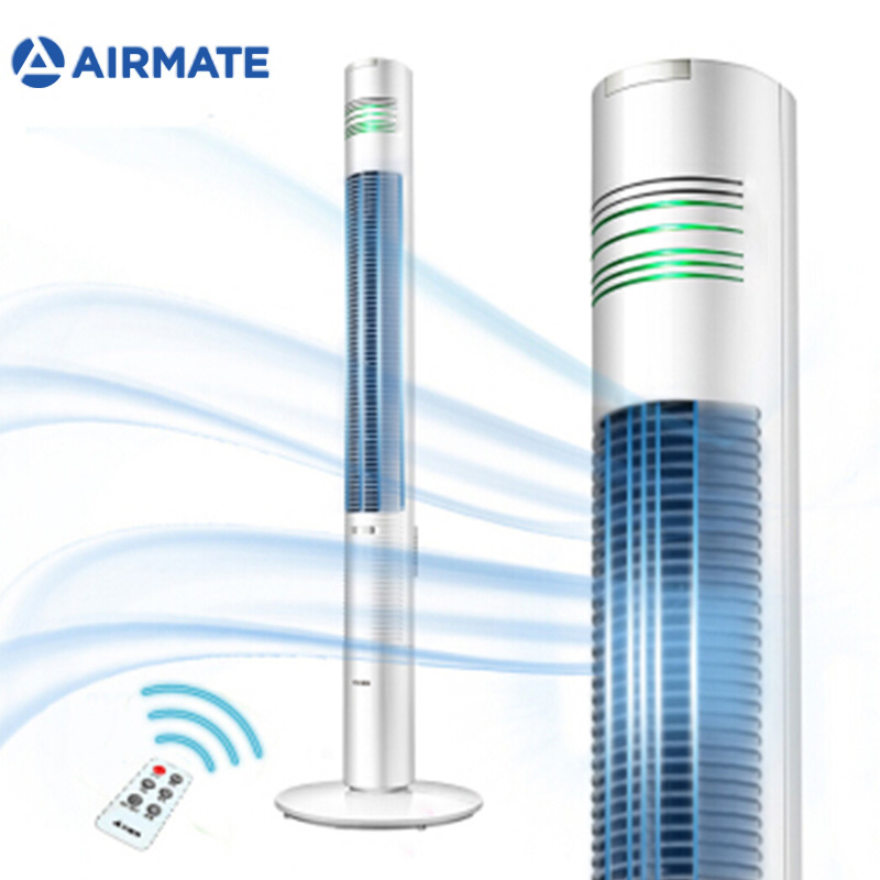 挑高不沾地(简约白) 艾美特(Airmate)家用智能遥控定时电风扇/卧室节能摇头落地扇/家用通风塔扇/无叶风扇