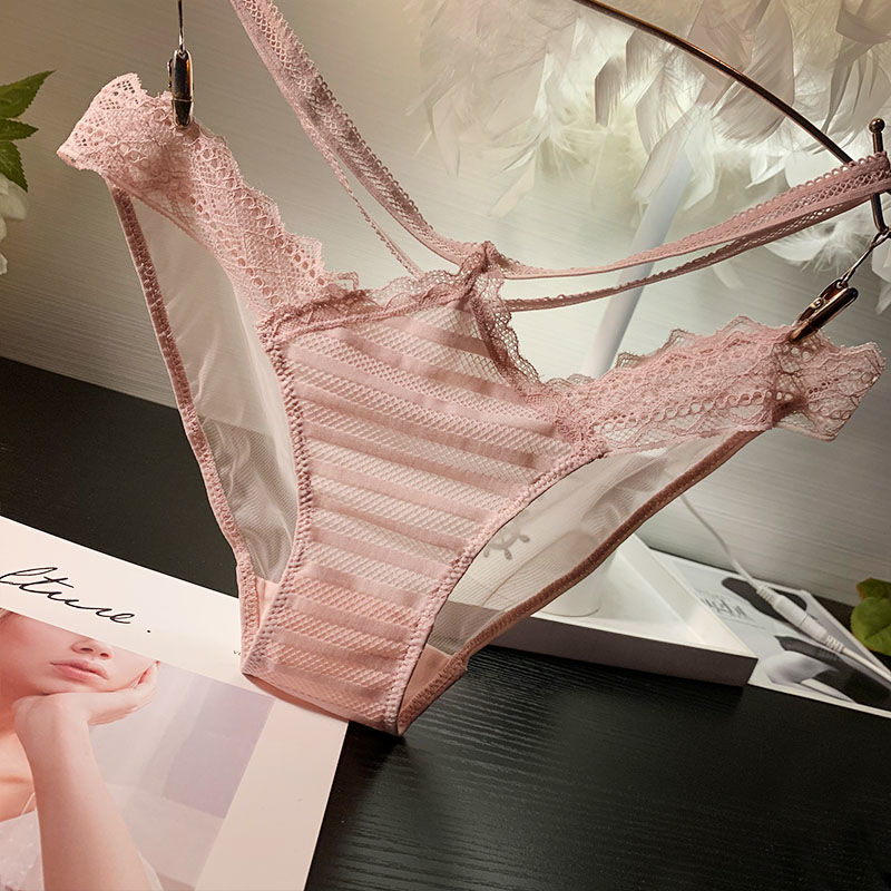 女士内裤蕾丝裤头女性感女式三角裤女人中低腰透明女内裤镂空网纱 1条