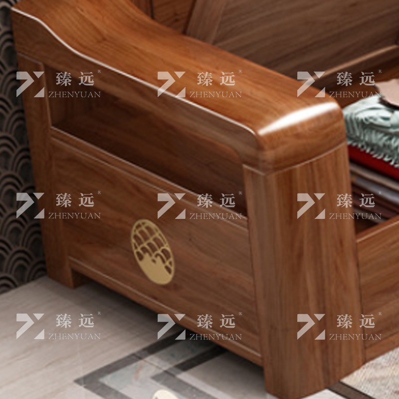 臻远 ZY4022932 中式胡桃木实木沙发 四人位