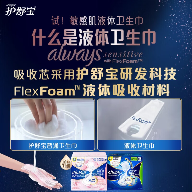 护舒宝(Whisper) 敏感肌第二代液体卫生巾 日用240mm*9片 姨妈巾高清大图
