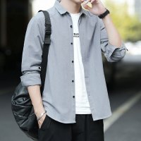 跨洋(KUAYANG)男装2020春季新款衬衫男时尚潮流百搭纯色翻领开衫简约衬衣外套