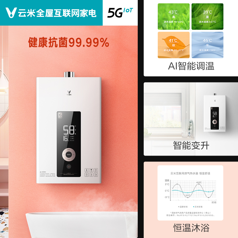 云米(VIOMI) 13升燃气热水器A1天然气 智能变升 ECO节能 智能预约 健康抑菌洗 四季温感VGW1312