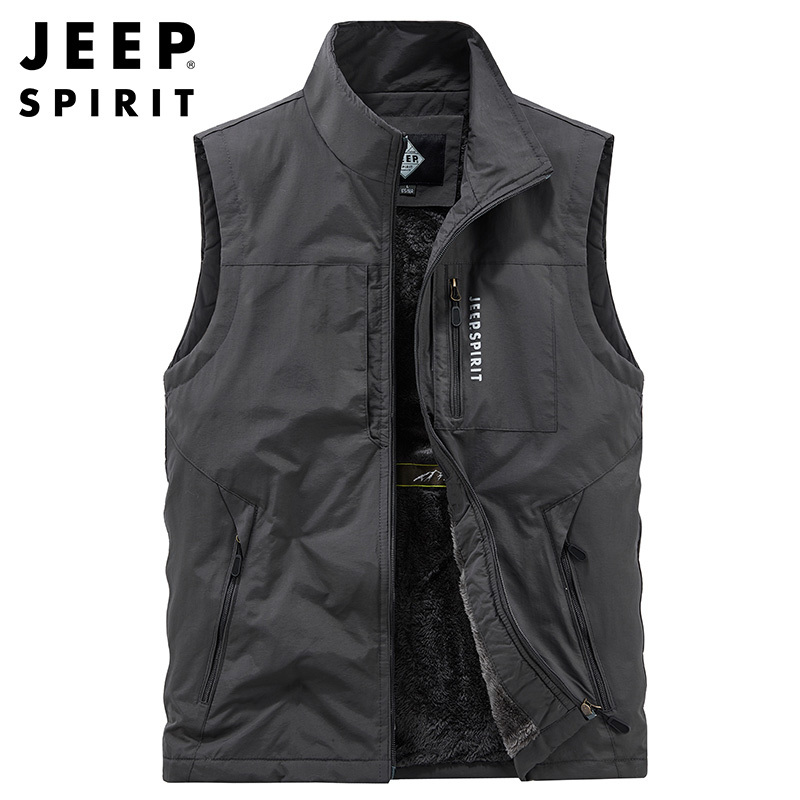 JEEP SPIRIT吉普加马甲男2021秋季新款中青年坎肩背心马夹户外多口袋网眼透气上衣