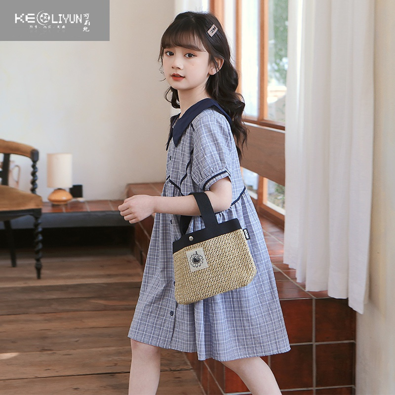 可莉允女童夏装短袖连衣裙翻领2023中大童儿童夏季网红韩版潮小女孩