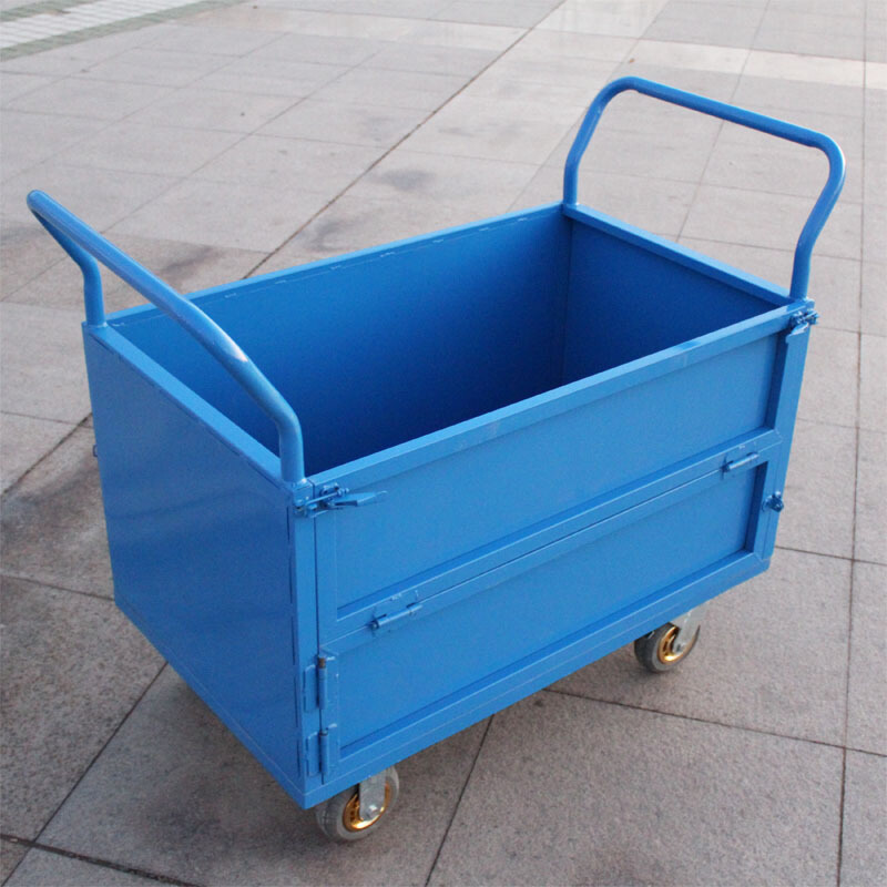 高栏物料钢板围网物流推货平板手推折叠网格仓库搬运手拉车静音铁