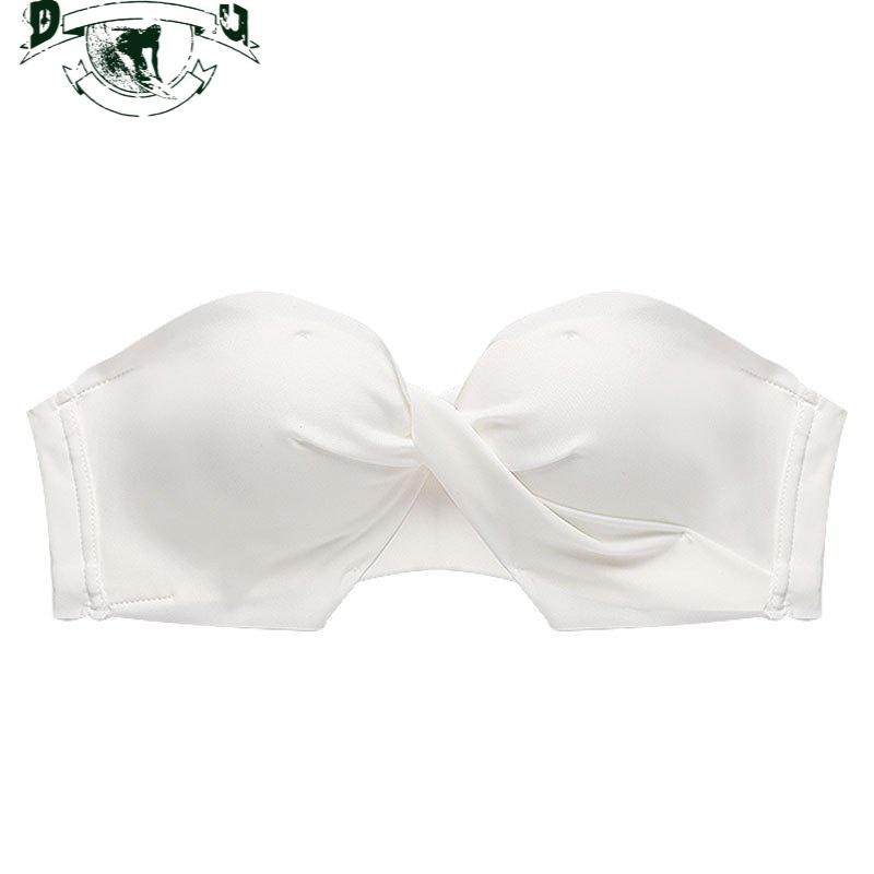 hlcoman乳胶无痕内衣女小胸聚拢无钢圈抹胸防滑无肩带白色文胸罩内裤