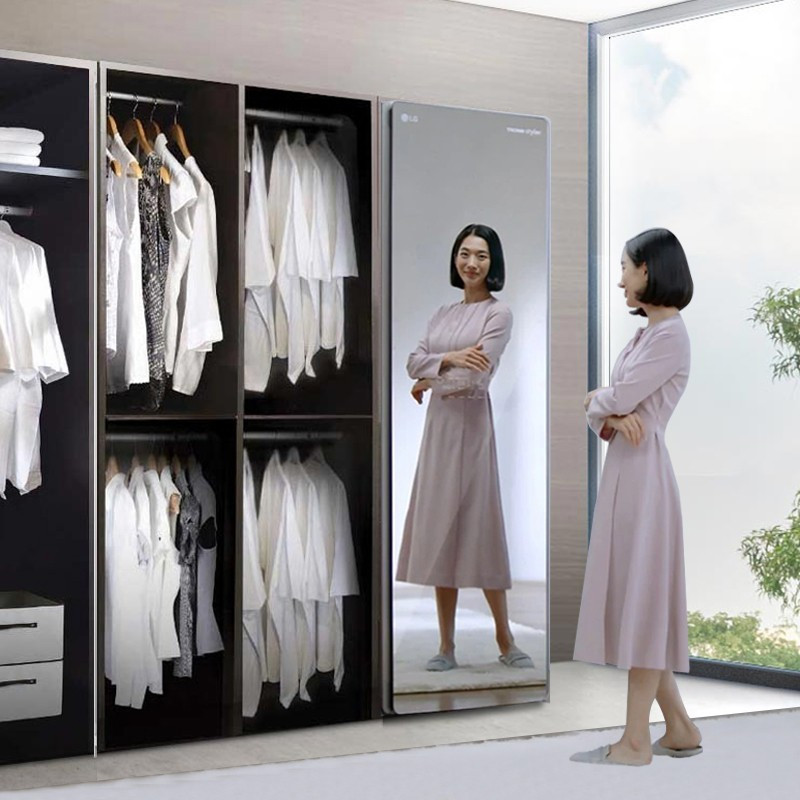 韩国原装进口 LG S5MB 镜面款 智能蒸汽衣物护理机 干洗除皱除菌烘干 除湿机 西裤塑形 嵌入式衣柜高清大图
