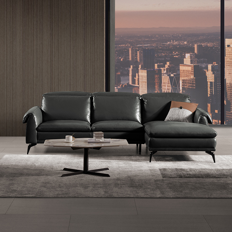 新品顾家家居意式真皮沙发客厅现代轻奢羽毛头层牛皮欧式沙发110845天