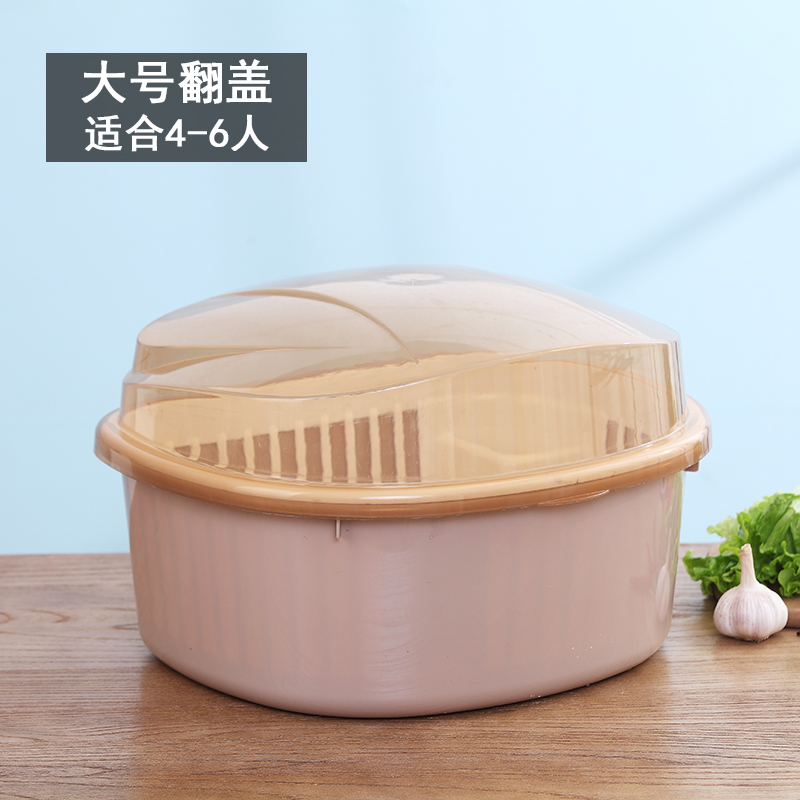 厨房家用带盖碗盆碗碟置物架塑料碗柜装碗筷收纳盒放碗箱沥水碗架 大号黄色实色底