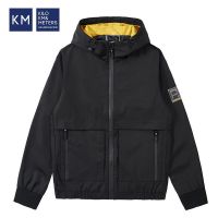 km 秋季连帽夹克男英伦臂章连帽外套男上衣潮流男装