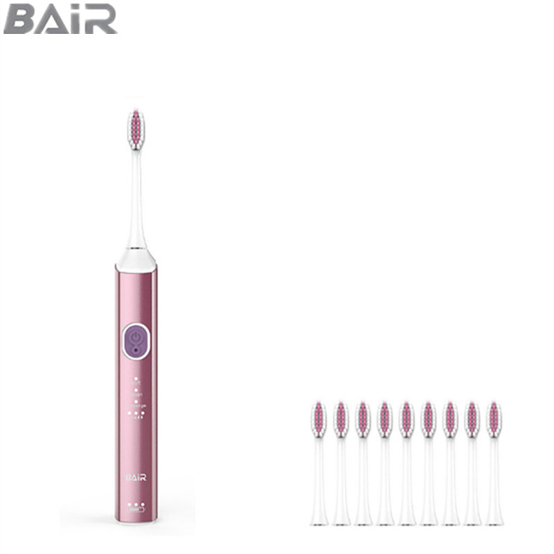 拜尔(BAiR)X9成人声波电动牙刷 充电式声波智能震动软毛情侣防水 玫瑰金 (主机+8个刷头+便携盒)