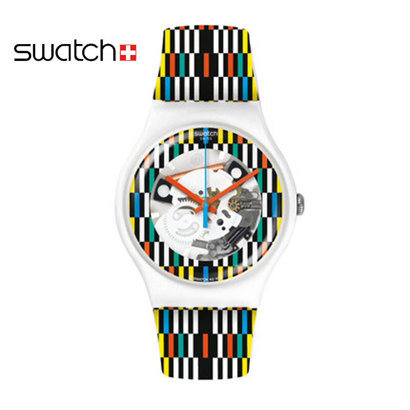 斯沃琪(Swatch)瑞士手表 炫彩透视系列 树脂表带 石英男女通用表 透视白SUOW120