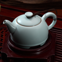 东道 汝窑 青瓷陶瓷套装茶具 圆融茶壶半组 一壶一海六杯 开片可养 天青色