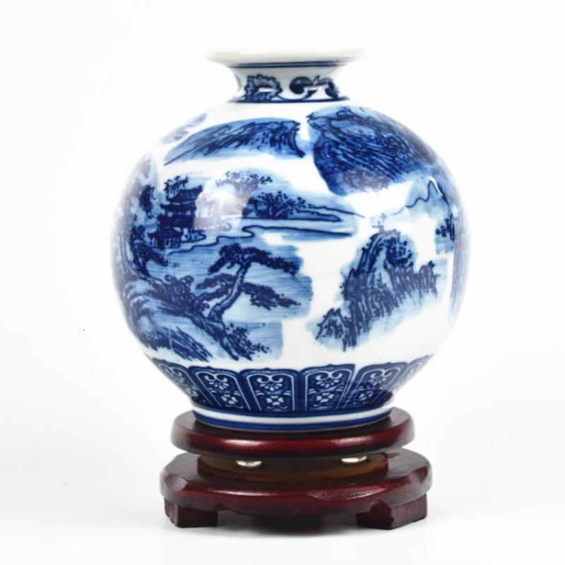景德镇仿古青花山水陶瓷器花瓶 现代客厅博古架装饰品工艺品摆件 三维工匠 赏瓶(不含底座)高清大图