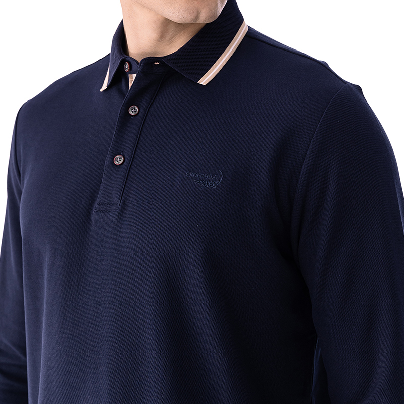 鳄鱼恤CROCODILE 秋季新品 男士商务休闲简约纯色长袖polo衫 顺丰发货 BA-53508高清大图