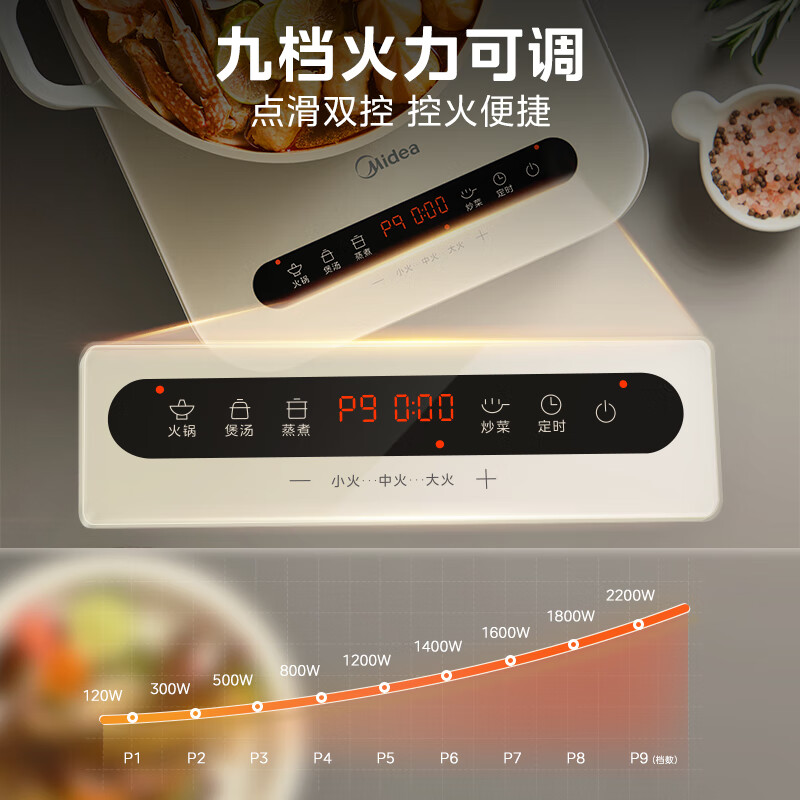 美的(Midea)电磁炉电陶炉 家用2200W大功率 电磁灶火锅炉爆炒定时电磁炉 C22-MICCA709高清大图