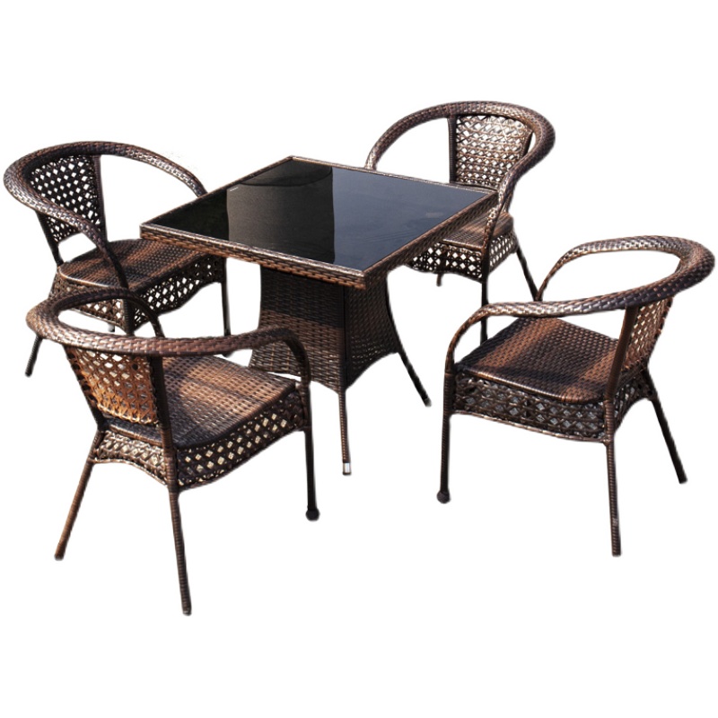 迅众 方桌+4椅650*650*750mm 庭院露天阳台户外桌椅 小茶几室外藤编椅 露台花园藤椅