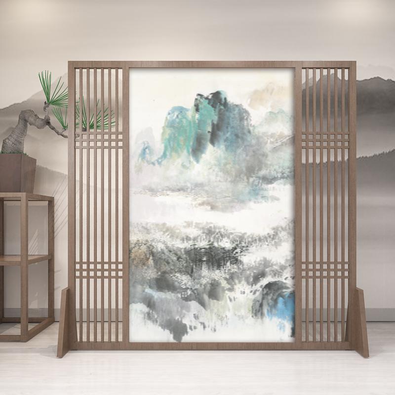 新中式实木屏风隔断墙客厅玄关入户定制酒店卧室装饰遮挡家用座屏_997 图案12180*180胡桃木