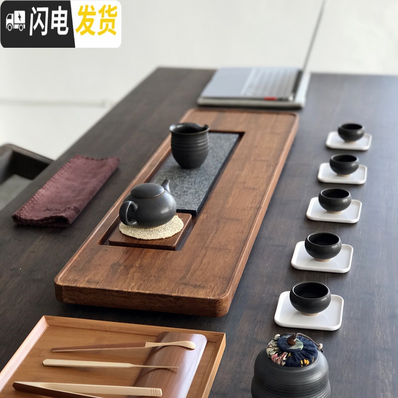 三维工匠乌金石茶盘排水简约功夫茶具套装重竹茶台实木家用茶海竹制 整块 加购电磁炉(不含茶盘)