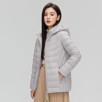 90白鸭绒新国标女式简约纯色连帽可拆卸轻薄羽绒服女_1 XL 月光灰