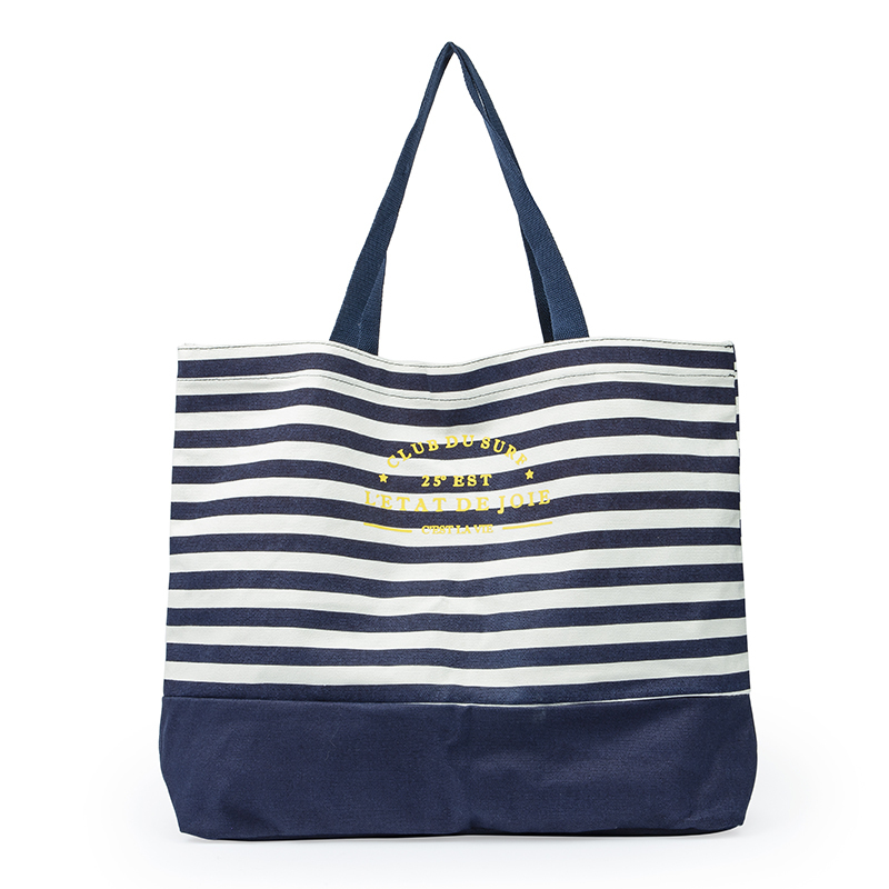 林小燕韩版单肩包帆布手拎环保购物袋女学生简约大容量手提包包条纹无