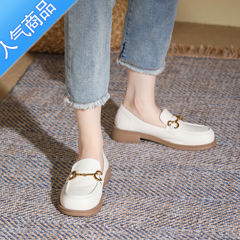 SUNTEK2023春秋新款单鞋女中跟粗跟学院风深口通勤百搭软底乐福鞋单鞋女高清大图