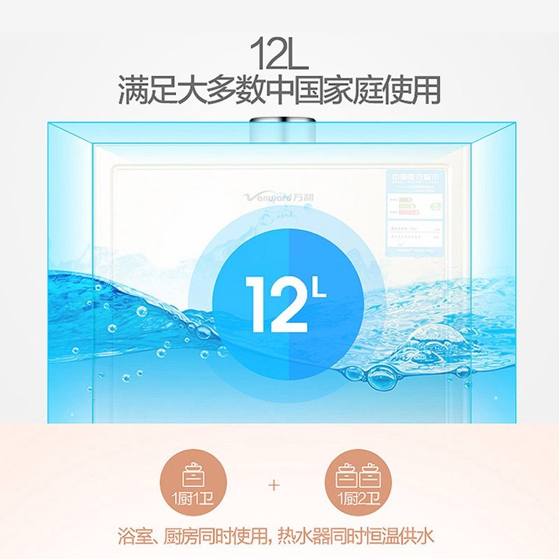 万和(Vanward) 12升燃气热水器 JSQ24-318W12 天然气热水器 支持恒温 66重安防智能氧护 家用正品