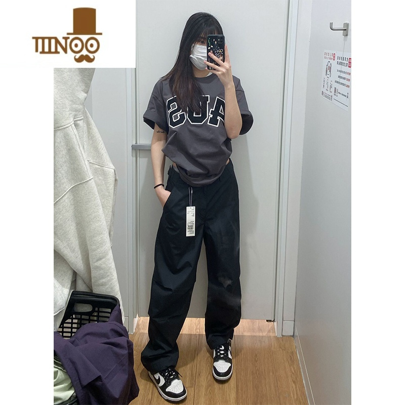 YANXU美式复古降落伞裤子高街潮牌褶皱紫色工装裤男直筒宽松休闲阔腿裤