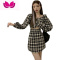 七斓大码女装2023新款千鸟格时尚套装短款百搭上衣+高腰A字半身裙