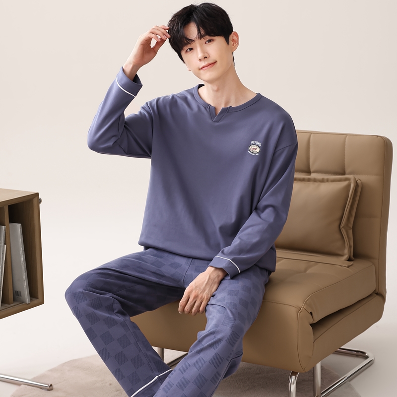 浪莎睡衣男士春秋款纯棉长袖可外穿男款四季休闲条纹加大码家居服 XXXL165-190斤 QJ6849