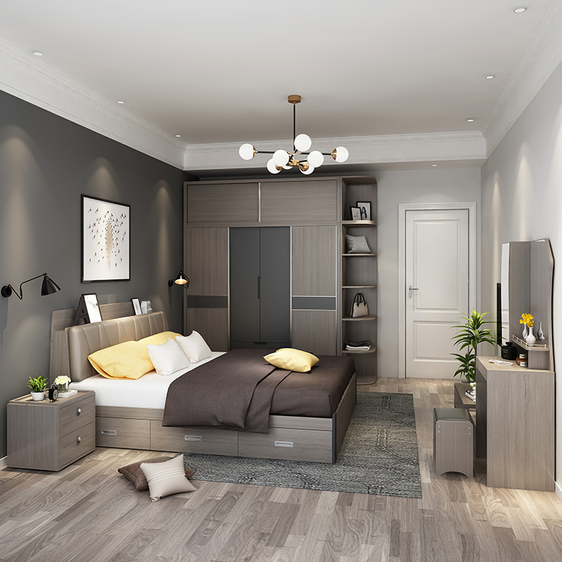 现代简约卧室套房家具组合双人床衣柜医匠梳妆台床头柜北欧六件套组装