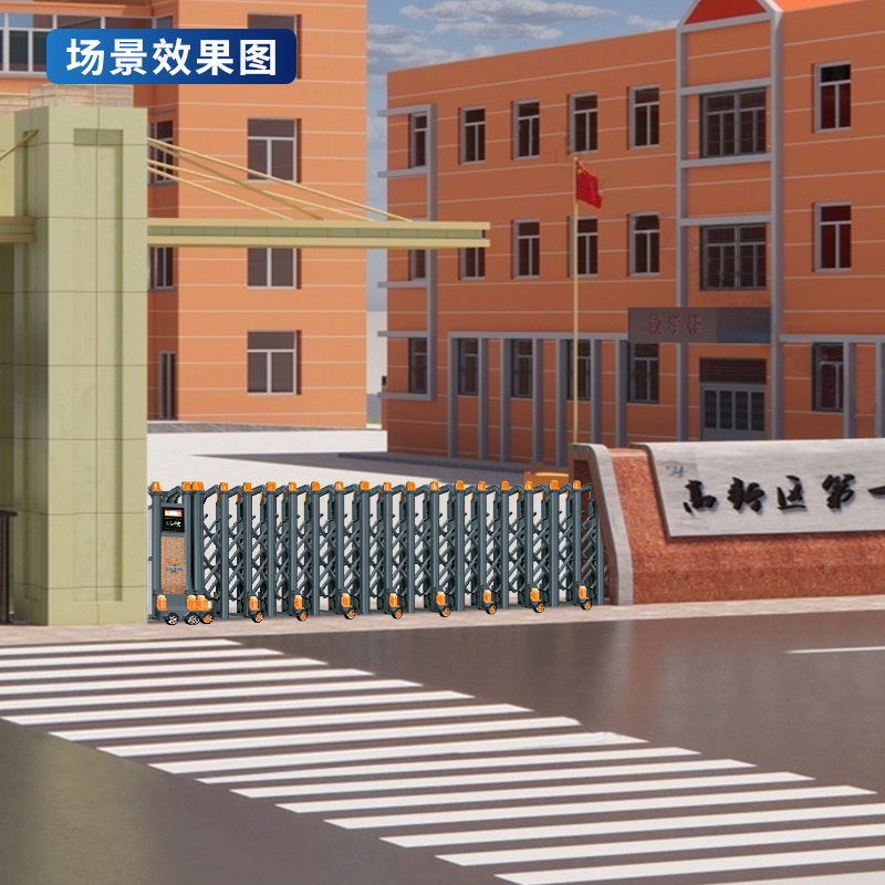 CJ-SSM037智能铝合金伸缩门学校小区工厂电动大门推拉门家装办公大门酒店家具电动门高清大图