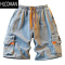 HLCOMAN夏季男士宽松直筒牛仔短裤多口袋烟灰色中裤五分裤耐脏磨工装短裤