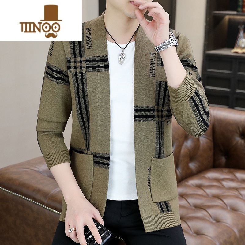 YANXU2023休闲针织开衫外套男士新款潮流百搭外穿毛衣男上衣服 WE8983款卡其色 2XL135-150斤