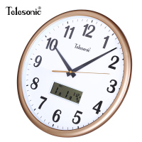 TELESONIC/天王星挂钟客厅静音钟表简约日历时钟现代挂表石英钟 LED显示静音扫秒机芯 14英寸