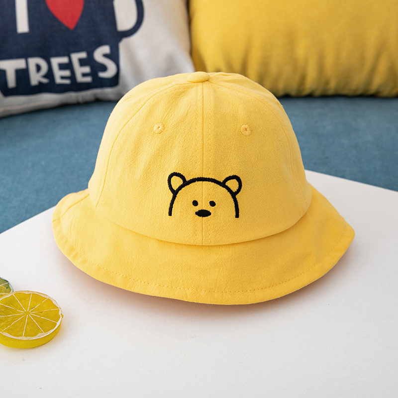 春秋薄款婴儿渔夫帽男 夏宝宝遮阳防晒男童可爱超萌帽子婴幼儿春 黄色