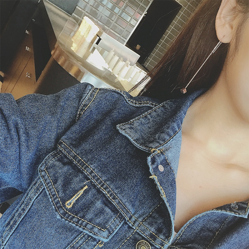 时尚钛钢彩金防过敏耳线女款长款流苏耳环立方体百搭气质耳钉耳坠送女朋友老婆生日礼物送女朋友七夕情人节礼物