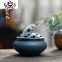 封后陶瓷塔香香炉家用室内供佛盘香檀香炉茶道禅意小号香薰炉 墨绿色+沉盘香+底座