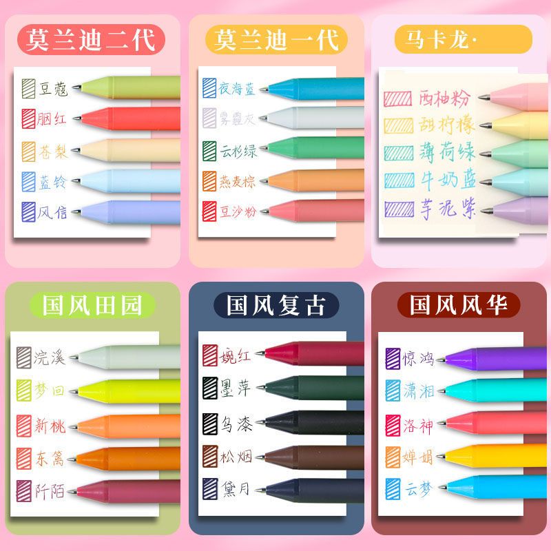 纵向书写® KACO书源马卡龙学生手帐莫兰迪复古彩色按动中性笔0.5 5支装-复古色(彩芯)