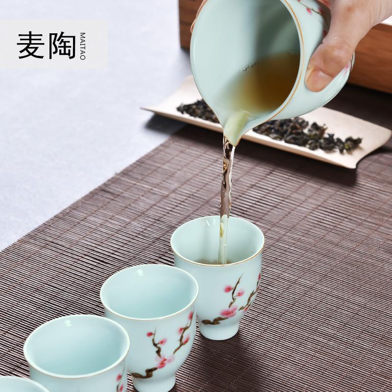 美帮汇陶瓷杯子茶杯高脚品茗杯手绘梅花陶瓷功夫茶具套装主人八角杯高清大图