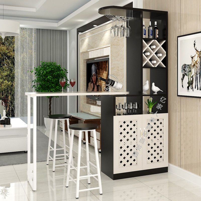 家用吧台酒柜组合玄关隔断柜客厅酒吧小吧台桌酒柜架旋转吧台黑色网格