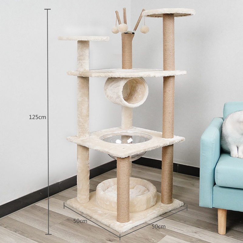 四季藤席猫抓板猫爬架大型猫抓柱密度猫树猫窝一体出口猫跳台高清大图