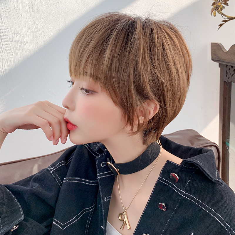 假发女短发中性韩版波波头假发头套女bobo头时尚假发|巧克力色28cm