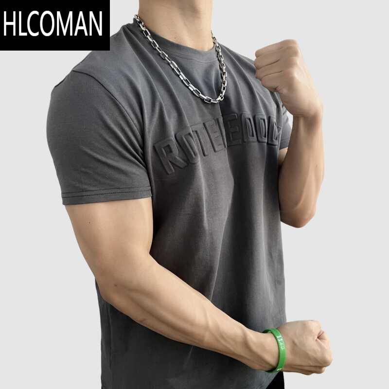 HLCOMAN圆领健身潮流钢印T恤垫肩版收袖显臂围凸显肩宽男士运动训练短袖