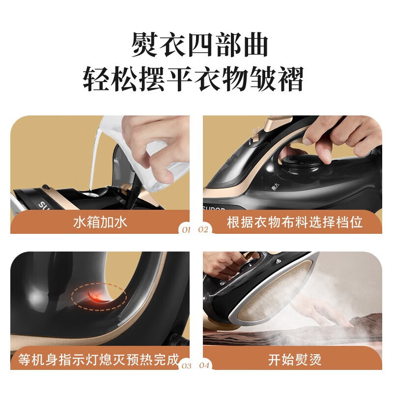 苏泊尔(SUPOR)蒸汽电熨斗2000W家用便携式手持蒸汽挂烫机三档蒸汽自动清洗升级双层底板小型熨烫机ESP-302A