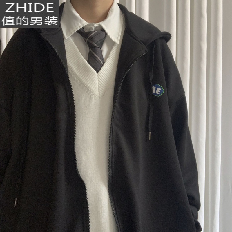 SUNTEK上野 春秋款敲好看的少年气学院风开衫卫衣休闲外套连帽衫卫衣
