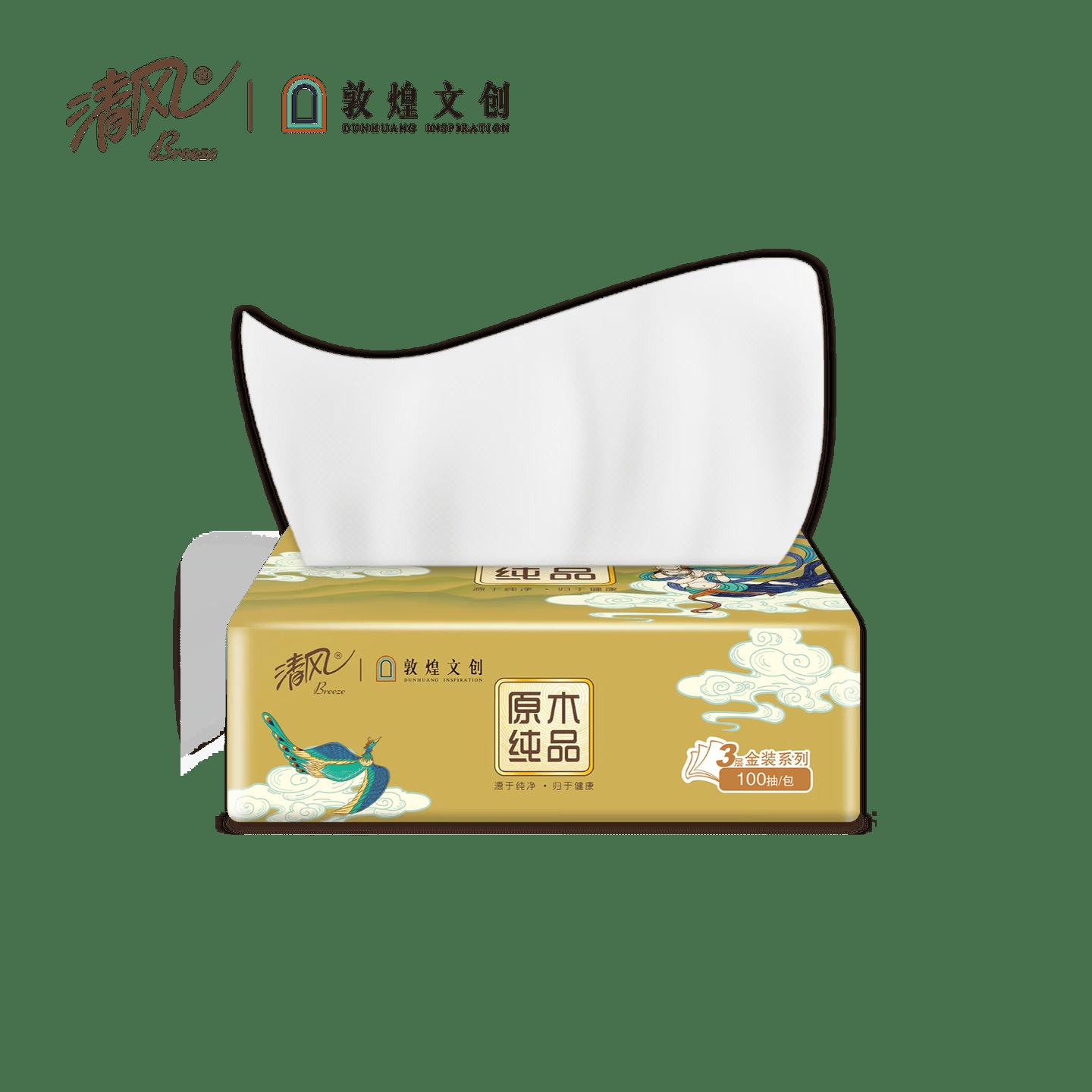 清风 敦煌金装原木纯品抽纸3层100抽6包高清大图