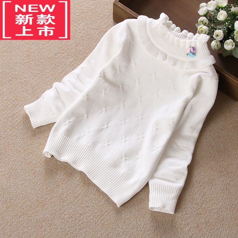 可莉允秋冬女童毛衣套头棉质白色针织衫圆领宝宝儿童半中高领打底衫线衣图片
