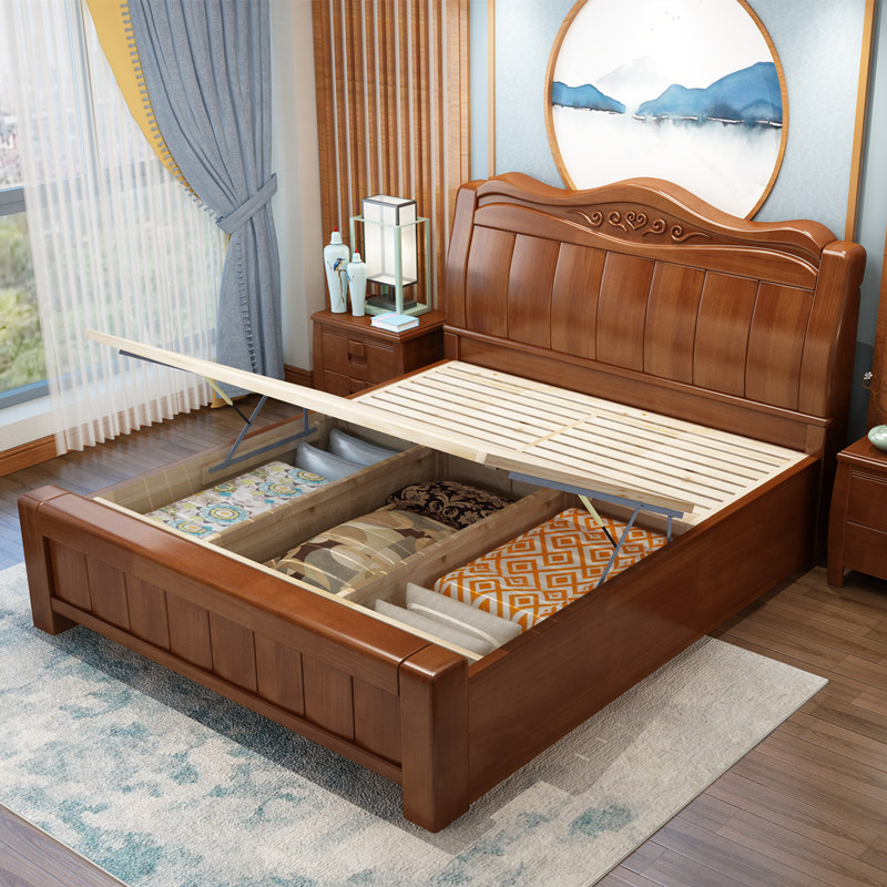 臻远ZY-SMC-74 现代简约实木床双人床 1.5米气压高箱